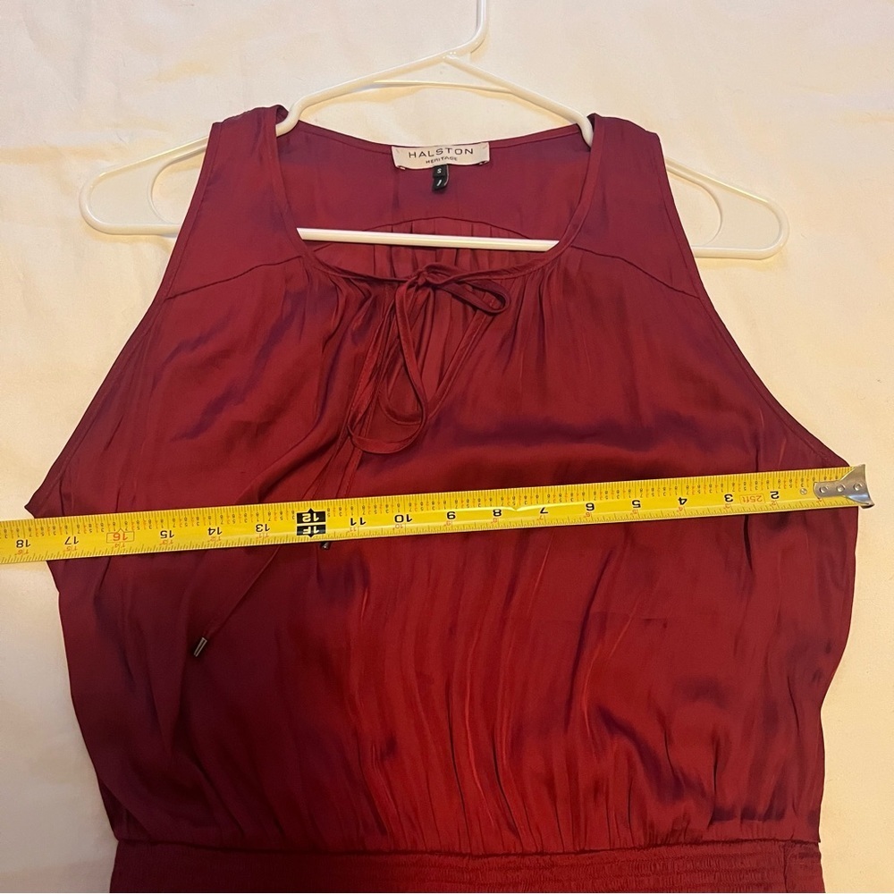Halston Heritage Sleeveless Smocked Waist High Low Dress Ruby Maroon Small - Picture 11 of 14
